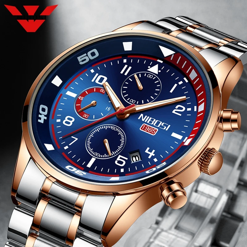 NIBOSI Mens Watches Luxury Waterproof Sport Watch Men Fashion Stainless 