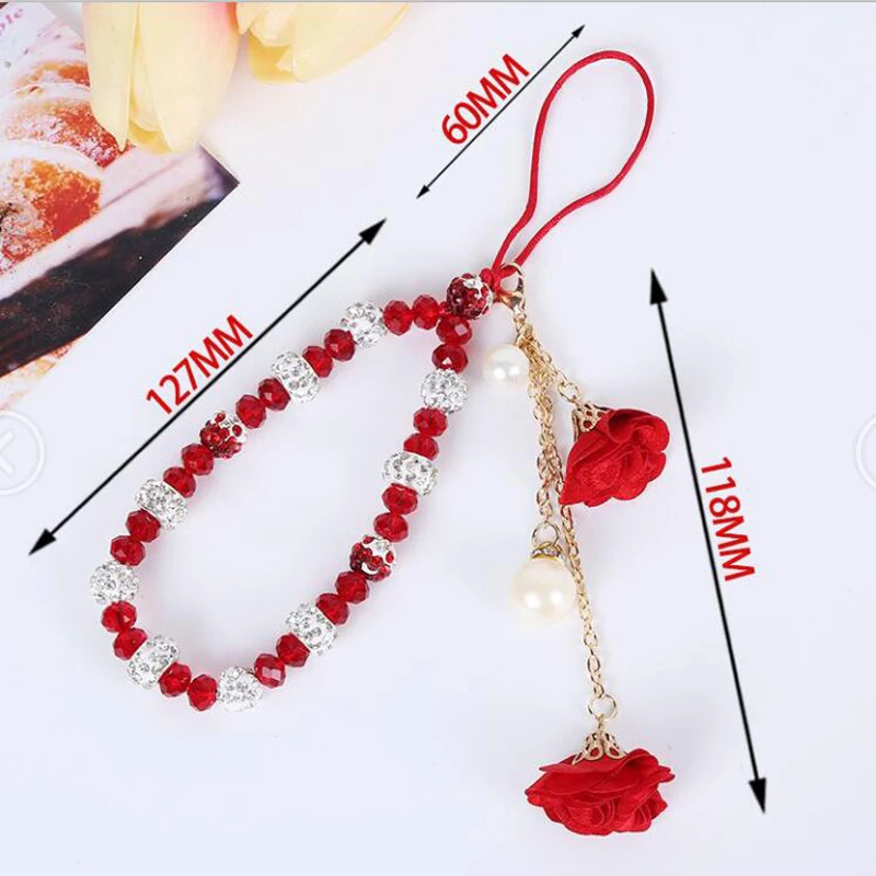 Shellnail Mobile Phone Lanyard Short Hand Strap for Key USB Diamond Bracelet Phone Case Flower Pendant DIY Tassel Phone Straps