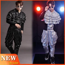 Осенний мужской костюм ГОГО для танцев, комплекты для ночного клуба с блестками, одежда для выступлений в стиле рок, панк, одежда для сцены, Одежда для танцев в стиле хип-хоп BL2222