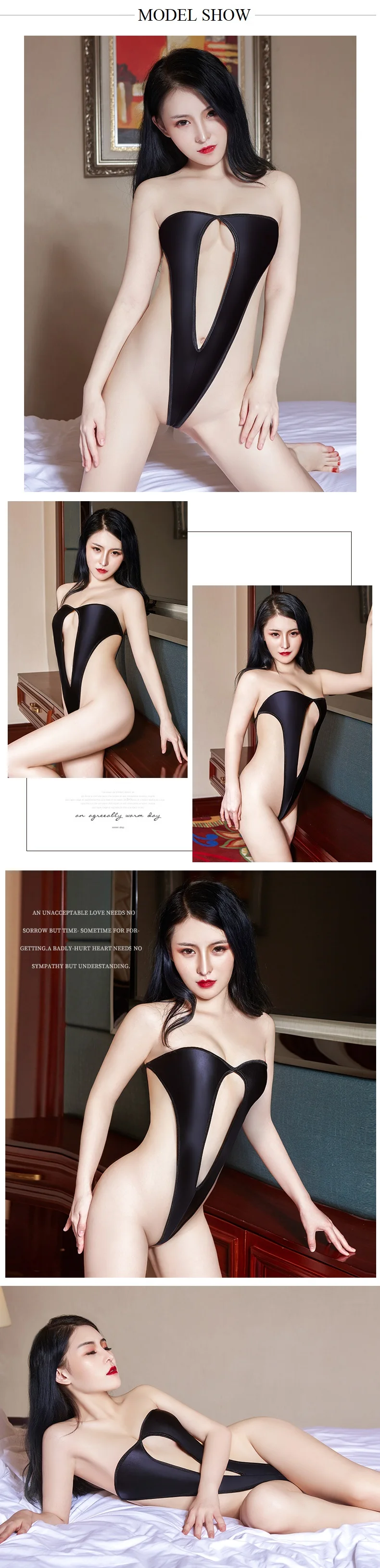 Body Sexy de corte alto sin tirantes para mujer, bañador calado de una pieza con Tanga de una pieza, Monikini, traje de baño elástico de tres puntos, lencería Sexy