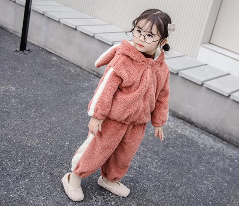 CROAL CHERIE Fashion Fleece Kids Boys Girls Clothes Sets Autumn Winter Baby Clothes Children's Clothing Sets Velvet Coat + Pants (2)