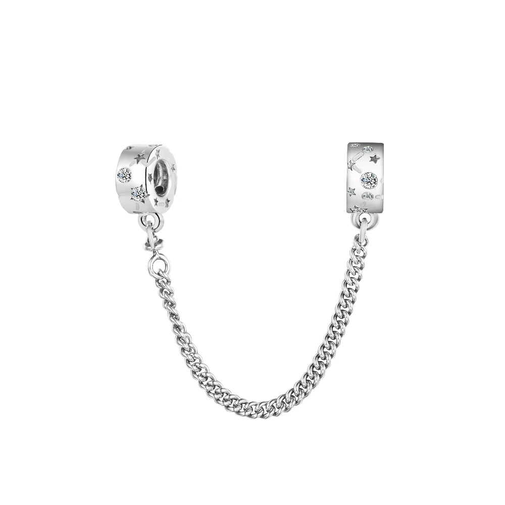 CKK Stars & Galaxy Safety Chain Charms 925 Original Fit Pandora Bracelets Sterling Silver Beads for Jewelry Making Women DIY evil eye bracelet