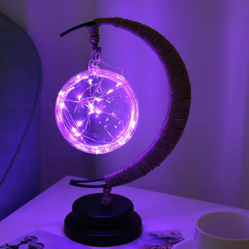 Светодиодный ночник креативная кованая железная веревка кронштейн в форме яблока лампа настольная лампа с USB для Рождественского украшения подарок для детей - Испускаемый цвет: circle