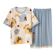 

Brand Cotton Women Pajamas Sets Cartoons Print Large Size Lady Sleepwear Female Pijamas Suit New Home Clothes Pyjama Femme M-5XL