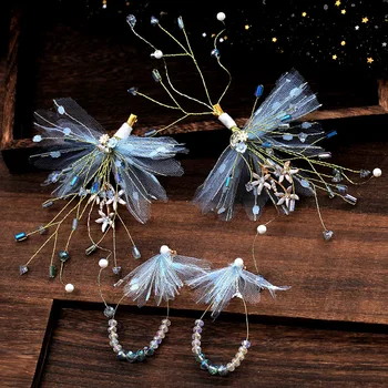 

Sweet Blue Color Hair Jewelry With Earrings Immortal Beautiful Wedding Dress Accessories Hair Decorate Hairpin Earrings Suit