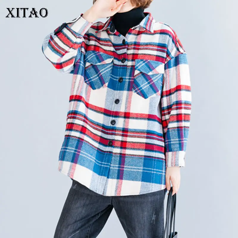 see picture DMY2089 XITAO, клетчатая Женская куртка, модная, новая, с одной грудью, в стиле пэчворк, элегантная, длинный рукав, отложной воротник, повседневное пальто, топ, DMY2089 - Цвет: see picture DMY2089