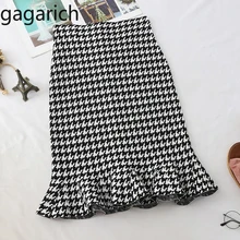 Gagarich Women Skirt Autumn New Plaid Fishtail Half Length Bodycon Hip High Waist Short Ruffle Skirt Female Trend
