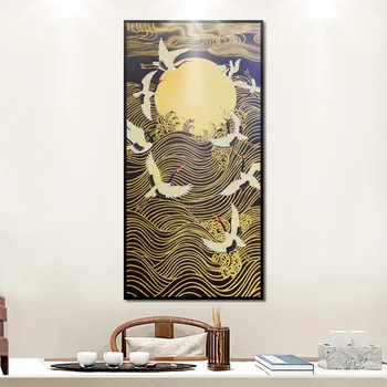 

Golden Sun And Flying Cranes Abstract Posters Home Decoration Canvas Painting Impressionist Print Wall Picture for Living Room