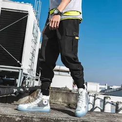Брюки мужские брюки карго мульти-карман эластичный пояс шаровары Хип-хоп повседневные брюки Джоггеры мужские M-3XL