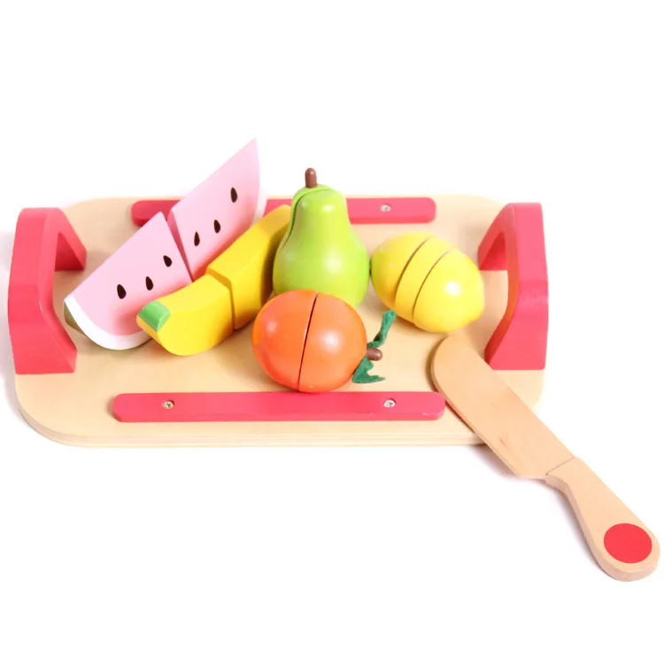 Children's wooden pretend cut fruits and vegetables kitchen game house toys vegetables fruits cognitive puzzle assembling games