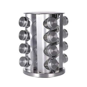 

Spice Rack with Glass Pot, Working Table Spice Tower, Revolving Storage Rack for Seasoning and Drying Herbs
