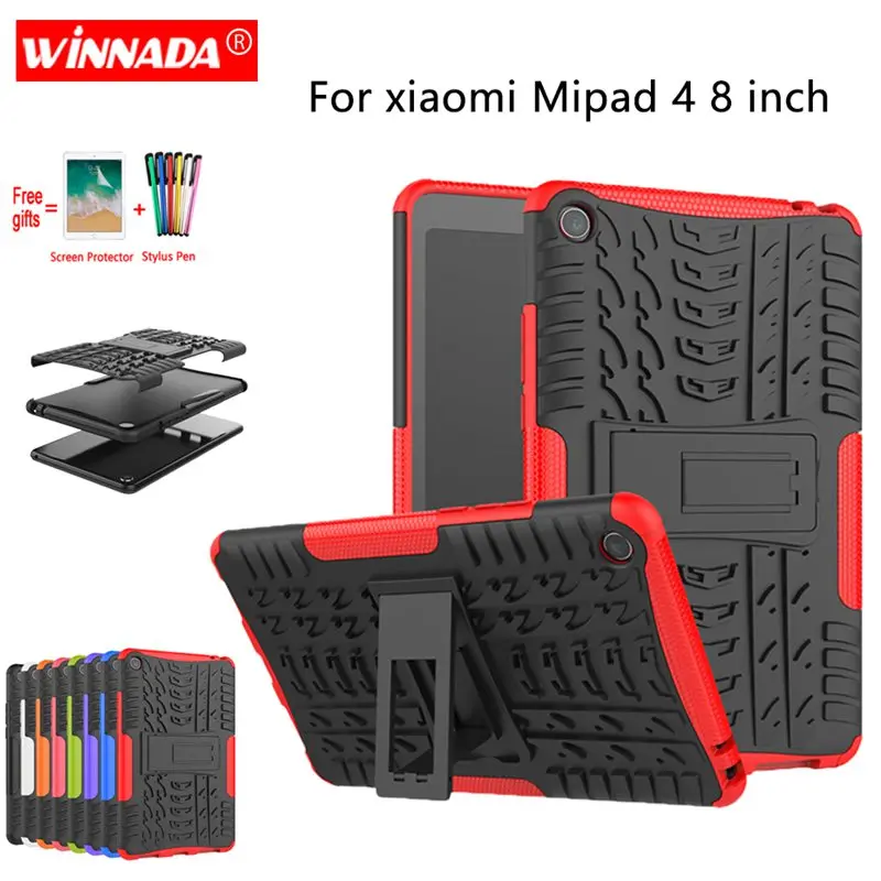 

For xiaomi mipad 4 case 8.0 inch Tablet armor case Silicone TPU+PC Shockproof Stand Cover for mipad 4 8.0 inch +Film+Pen