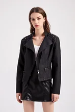 Autumn Faux Leather Riveting Studded Women's Coat Zipper Moto Biker Stand Collar Women Coats Fashion Streetwear Lady Jackets
