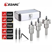 EZARC Carbide Hole Cutter Set 6 Piece for Stainless Steel, Long Life Hole Saw Kit for Hard Metal