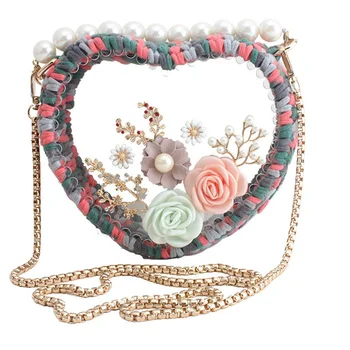 

Plastic Pearl Handle Clear Tote Bag Chain Women Messenger Bag 2020 Weave Transparent Small Heart Handbag Cute Lock Shoulder Bag