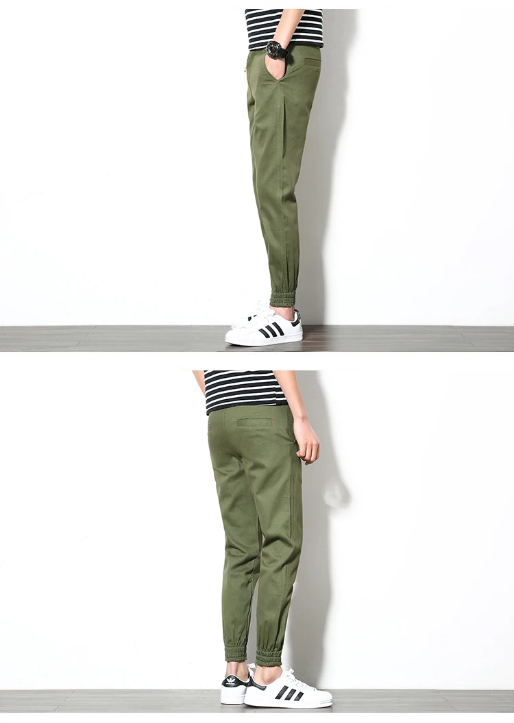 Осень стиль Для Мужчин's луч ноги капри Для Мужчин's корейско-Стиль Slim Fit со шнурком Висячие бусины Повседневное Брюки Тонкие штаны-шаровары сковорода