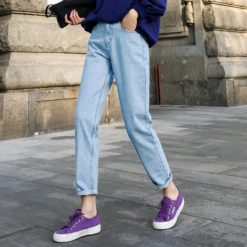 Light blue Осень, джинсы для женщин, Корейская версия, джинсы с высокой талией, женские свободные джинсы, прямые штаны-шаровары - Цвет: Light blue