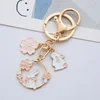 Cute Round Rabbit Cat Metal Keychain Lovely Pink Sakura Car Bag Keyring Girl Boy Couple Jewelry Lanyard Headset Pendant 3