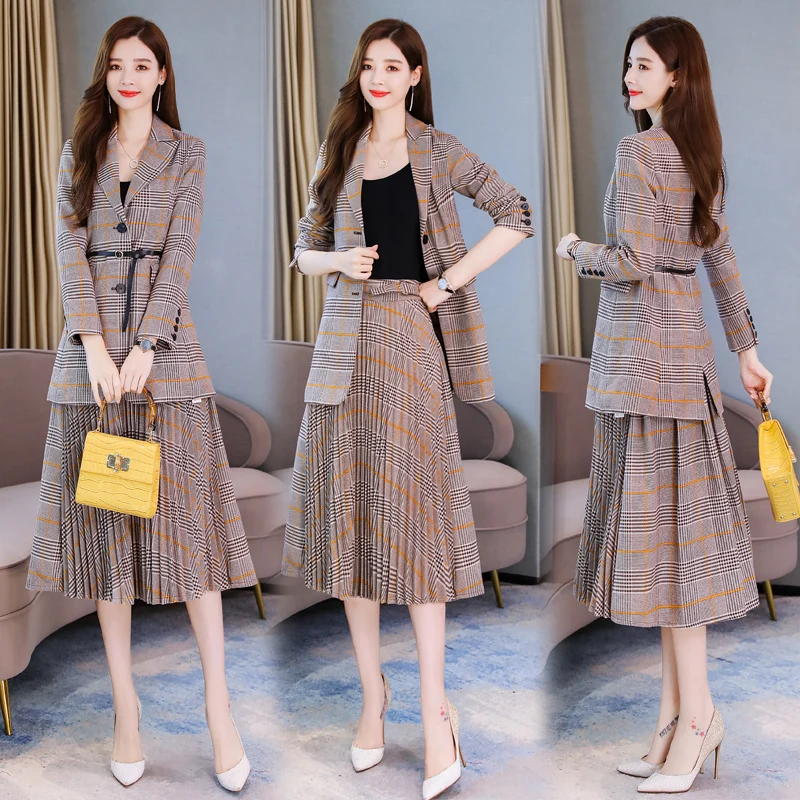 Office Lady Turn-down Vrouwen Kleding Sets Plaid Tweedelige Korte Set Voor Vrouwen Hoge Taille Elegante Jaar- oude Vrouwelijke Kostuum Office Lady Turn-down Vrouwen Kleding Sets Plaid Tweedelige Korte Set Voor Vrouwen Hoge Taille Elegante Jaar- oude Vrouwelijke Kostuum