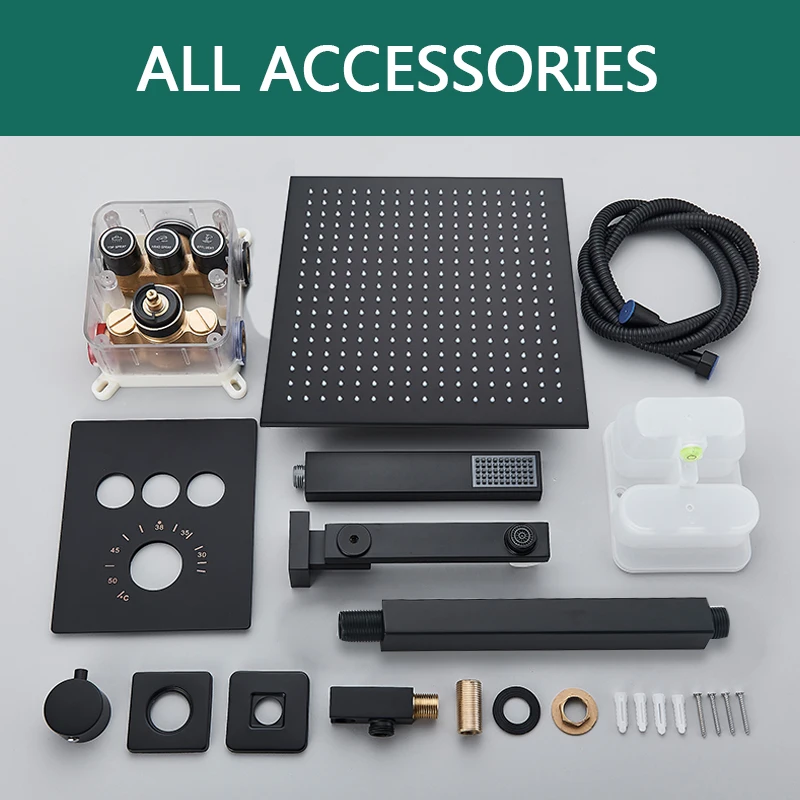 Bathroom Shower Faucet Set Bathroom Faucet Rozin Matte Black Thermostatic Shower Faucet Concealed Install Bathroom Faucets Ceiling Rainfall Big Size Head Shower Mixer Tap