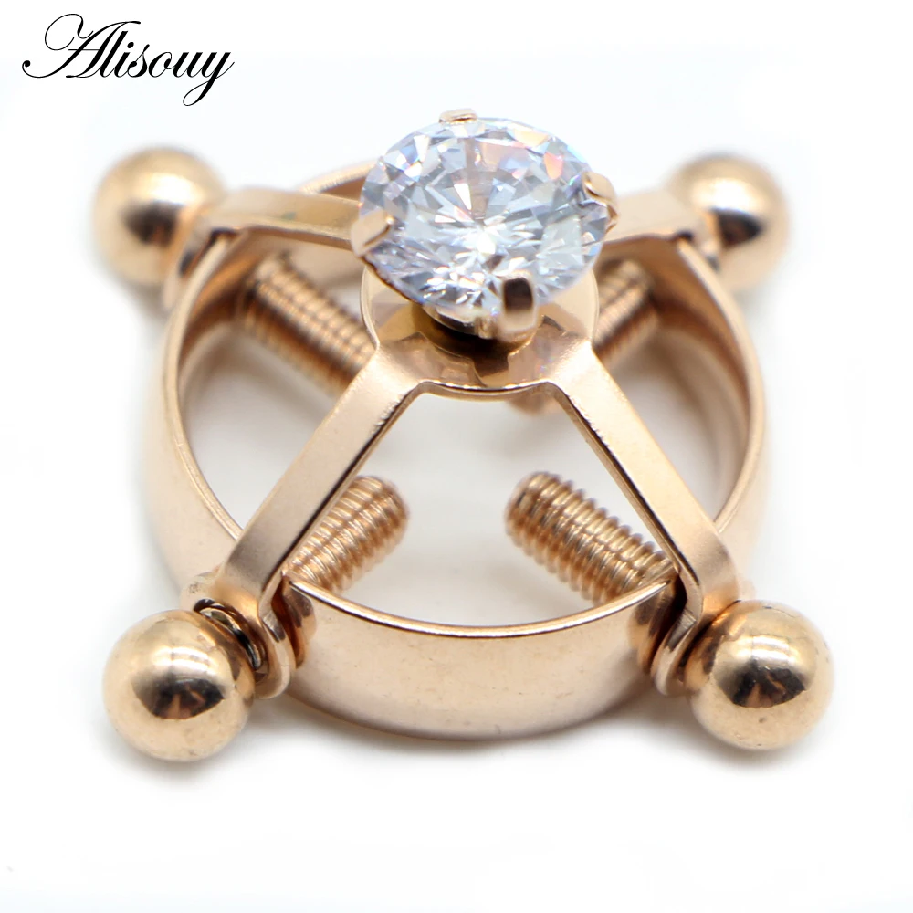 Alisouy 1PC Round Non Piercing Nipple Ring Stainless Steel Inlaid Zircon  Shield Fake Nipple Piercing Jewelry Screw Nipple Clamps