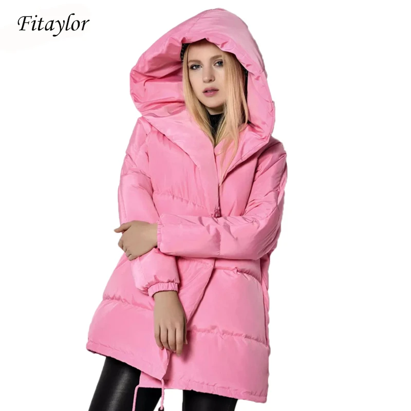 Goedkoop Winter Jassen Vrouwen 90% Witte Eendendons Parka Loose Fit Plus Size Hooded Jassen Medium Lange Warme Casual Roze Sneeuw uitloper
