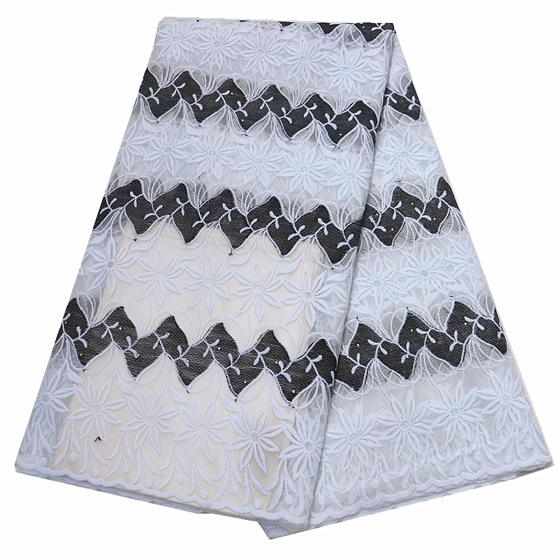 Последняя французская кружевная ткань Высококачественная кружевная ткань с камнями черно-белая нигерийская африканская кружевная ткань африканская ткань