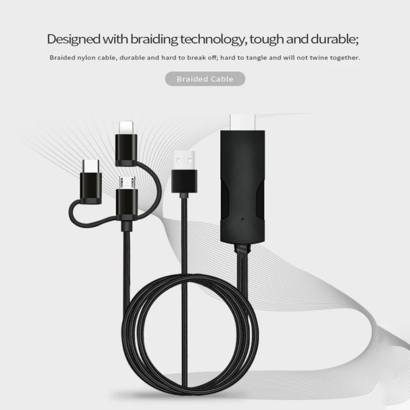3в1 экран зеркальный конвертер HDMI кабель видео адаптер Разъем для IPhone 6 7 8 11 IOS Micro usb type C Android телефон к телевизору