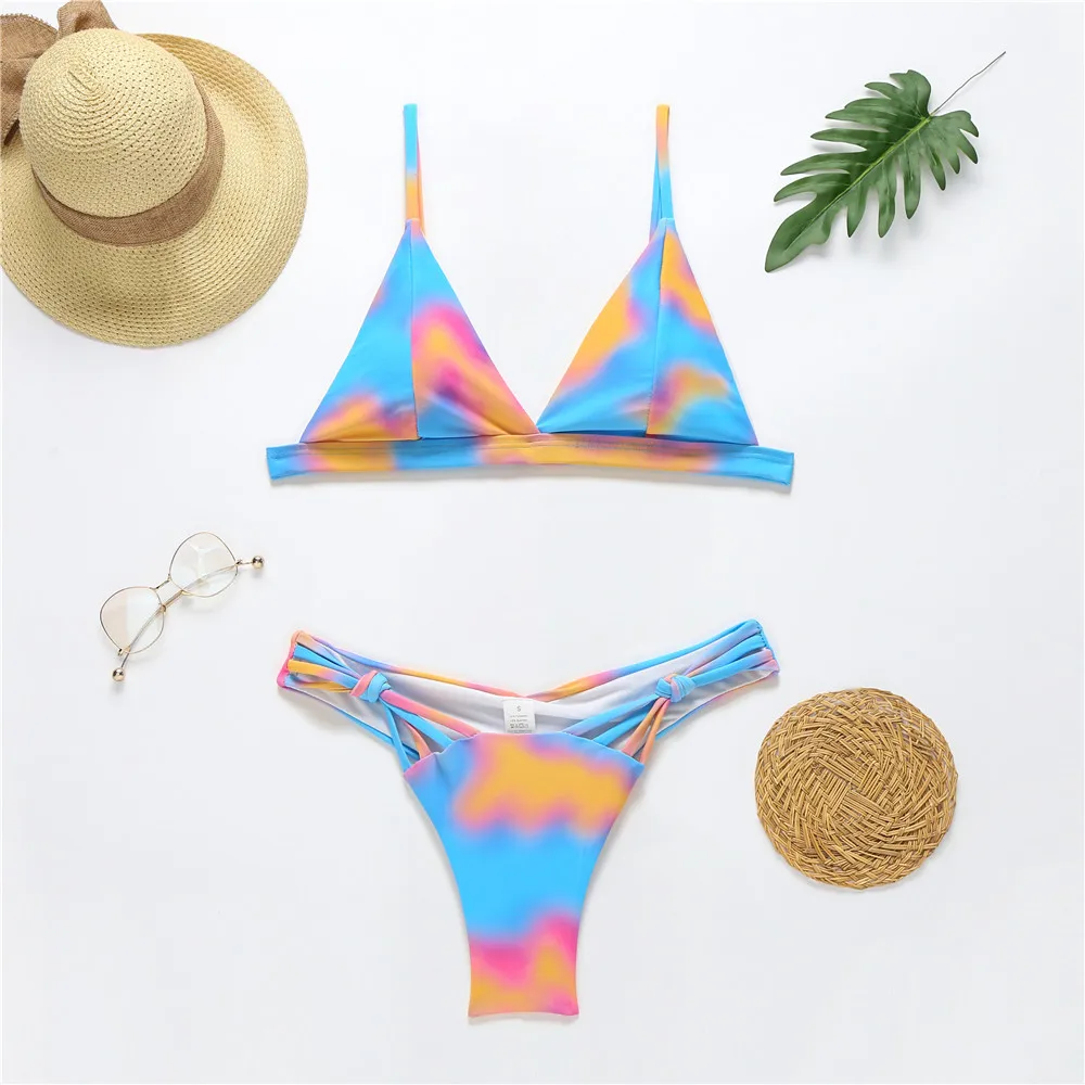 

Tie Dye Bikini 2020 Women Swimwear Push Up Swimsuit Thong Galaxy Print Swimming Suit Bandage Sexy Summer Bathing Suit Female