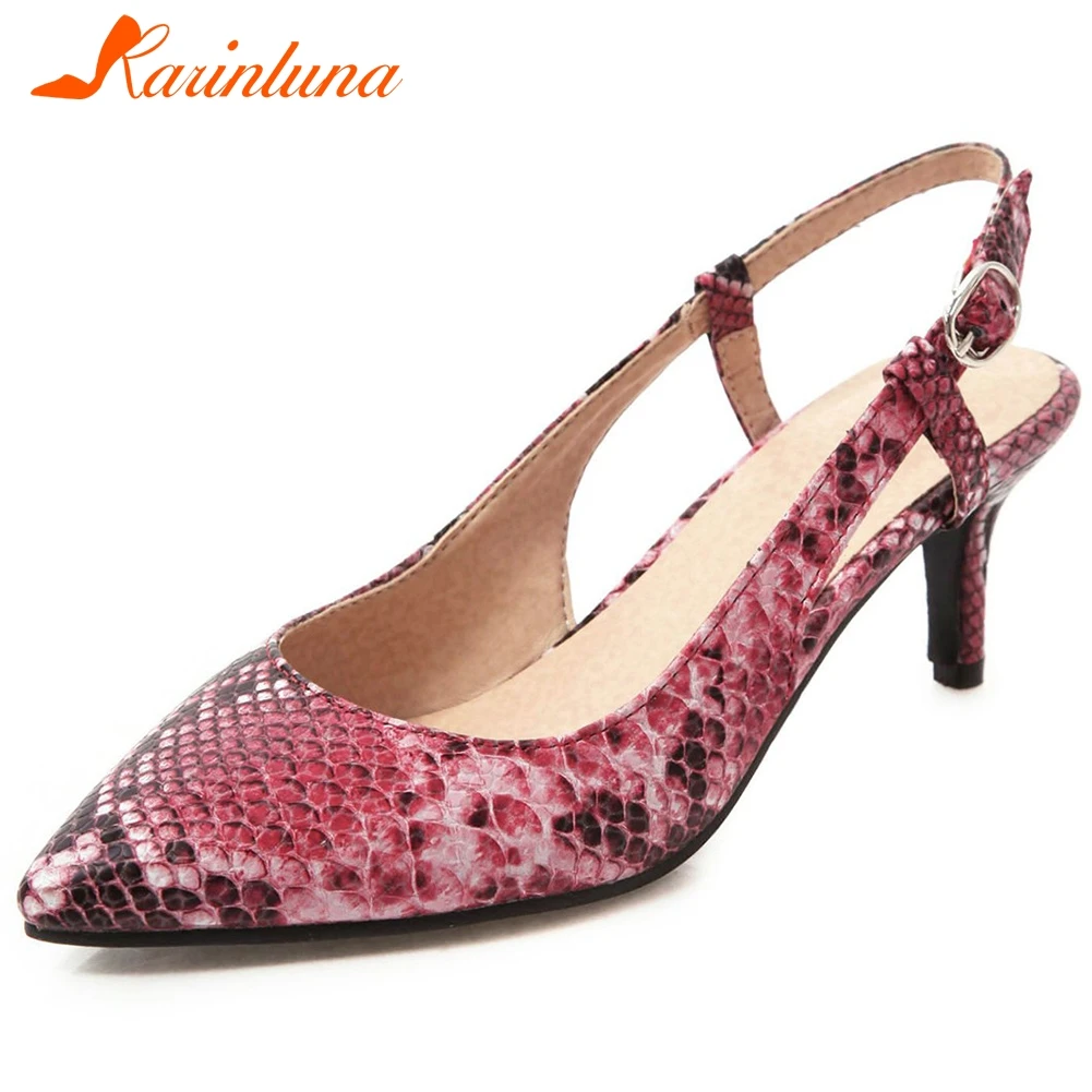 

KARINLUNA Plus Size 34-48 New Ladies Party Sexy Sandals Fashion Snake Veins Prints Sandals Women Thin High Heels Shoes Woman