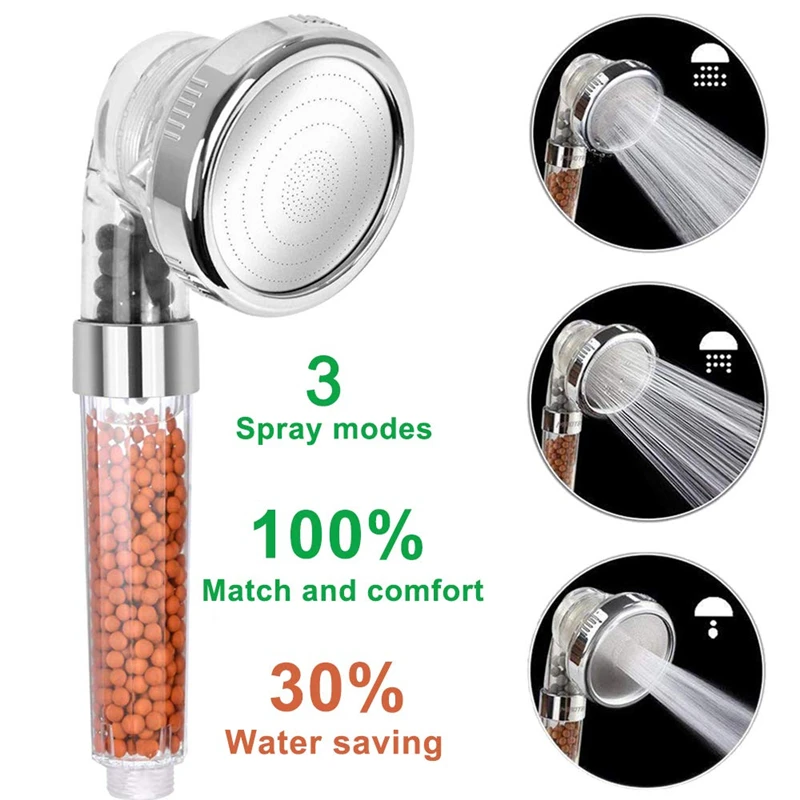 Transparent activated carbon filter negative ion shower Shower hand-held supercharged shower Large three-speed adjustable - Цвет: Белый