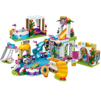

New Heartlake Girls Club Summer Pool Fit Lepining Friends City Model Building Block Bricks Diy Toys Girl Gift For Christ