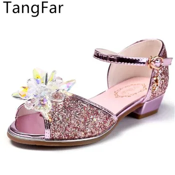 

2020 Summer New Girls Sandals Fish Mouth Rhinestone High-heeled Princess Shoes Children Performing Dance Shoes