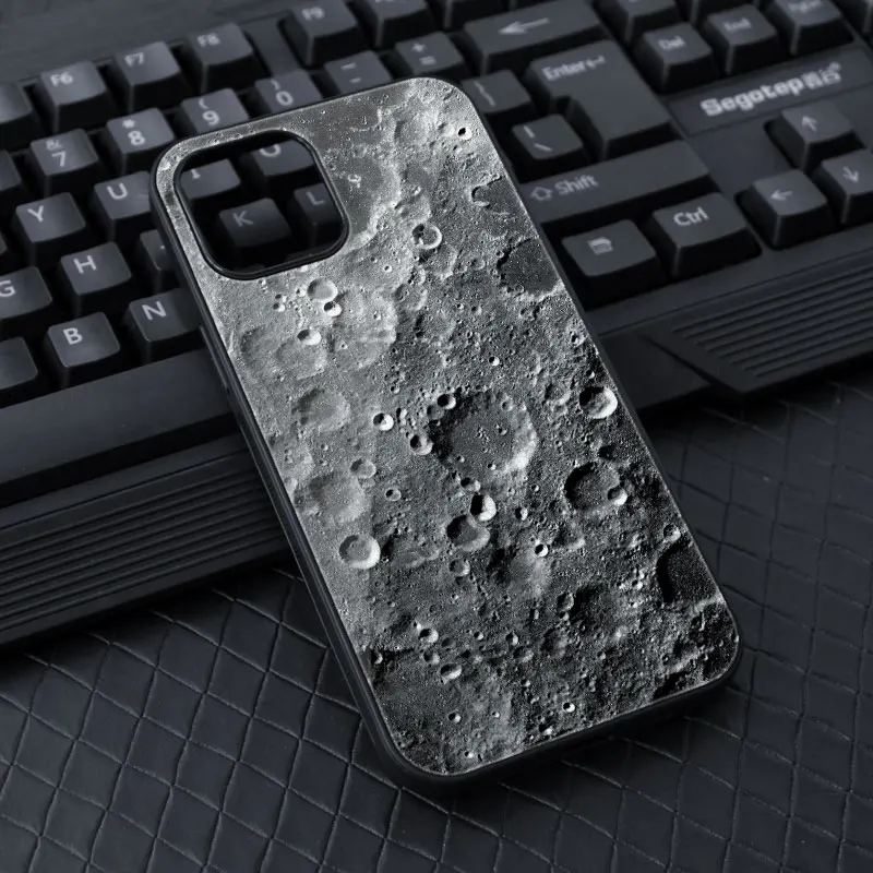 Уникальные чехлы для телефонов Moon Surface Apple iPhone 12 11 Pro Max Mini жесткий светло-черный