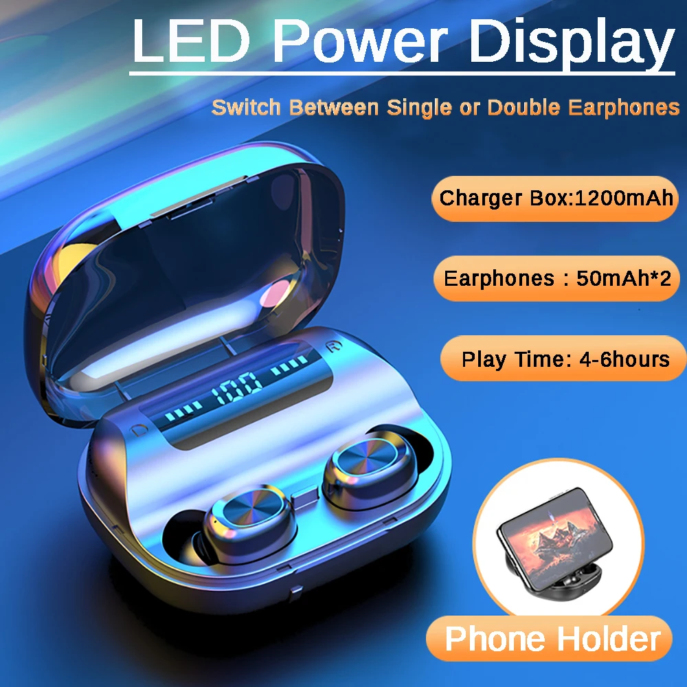 F10 TWS Drahtlose Kopfhörer 5,0 Touch Control Ohrhörer IPX7 Wasserdichte 9D Stereo Bluetooth Musik Headset 1200mAh Power Bank