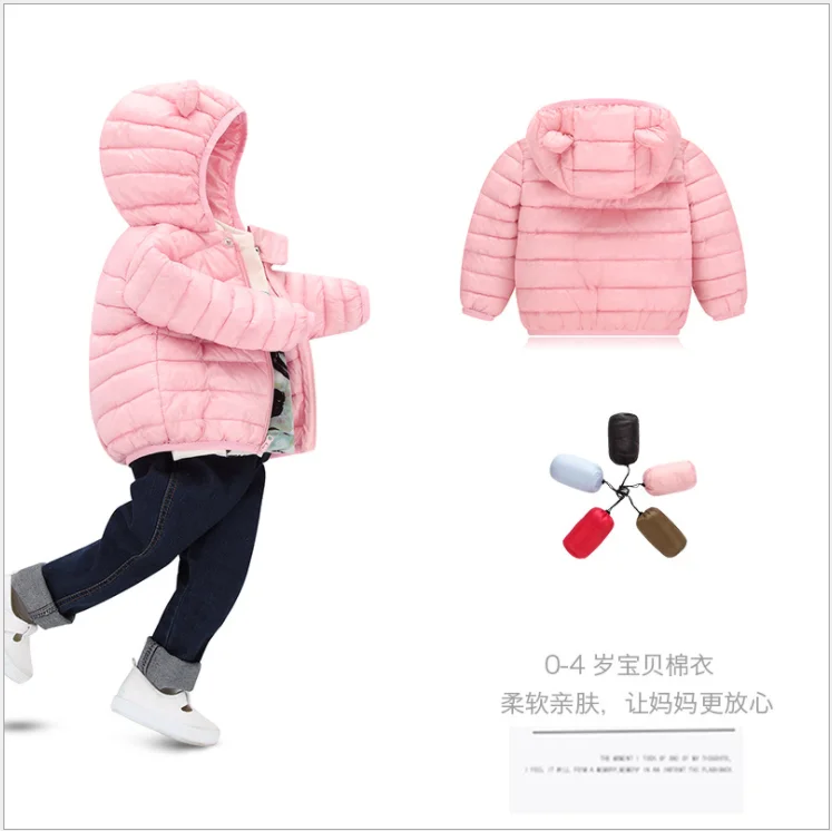 Aby/куртка для мальчиков коллекция года, осенне-зимнее пальто для девочек детское теплое пальто с капюшоном и маленькими ушками куртка для мальчиков детская одежда - Цвет: pink