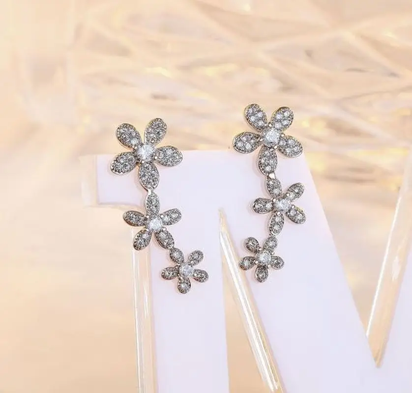 Модные длинные висячие серьги Marquise Cut с цветком и цирконием блестящими листьями CZ