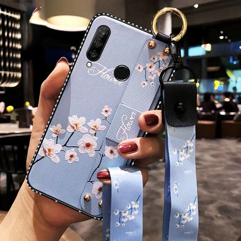 Мягкие чехлы с винтажным цветком и ремешком на запястье для HuaweiY9Prime2019 Y5 Y6 Y7 2018 2019 P