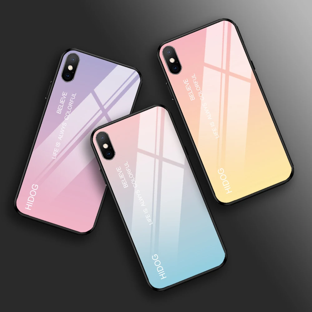 Градиентные чехлы с закаленным стеклом для iPhone X XS Max XR 7 8 6 6s Plus глянцевые Модные