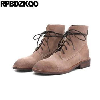 

plus size military women shoes chunky 12 44 front lace up casual ankle boots autumn round toe genuine leather big suede combat