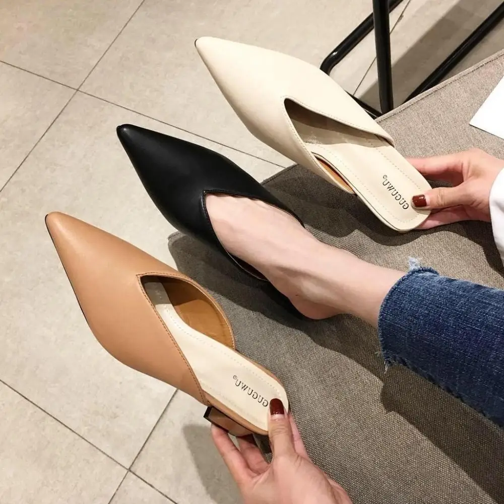 

Shoes Med Women's Slippers 2019 PU Heeled Mules Slides Square heel Socofy Pointed Toe Fenty Beauty New Flat Sliders Soft Luxury