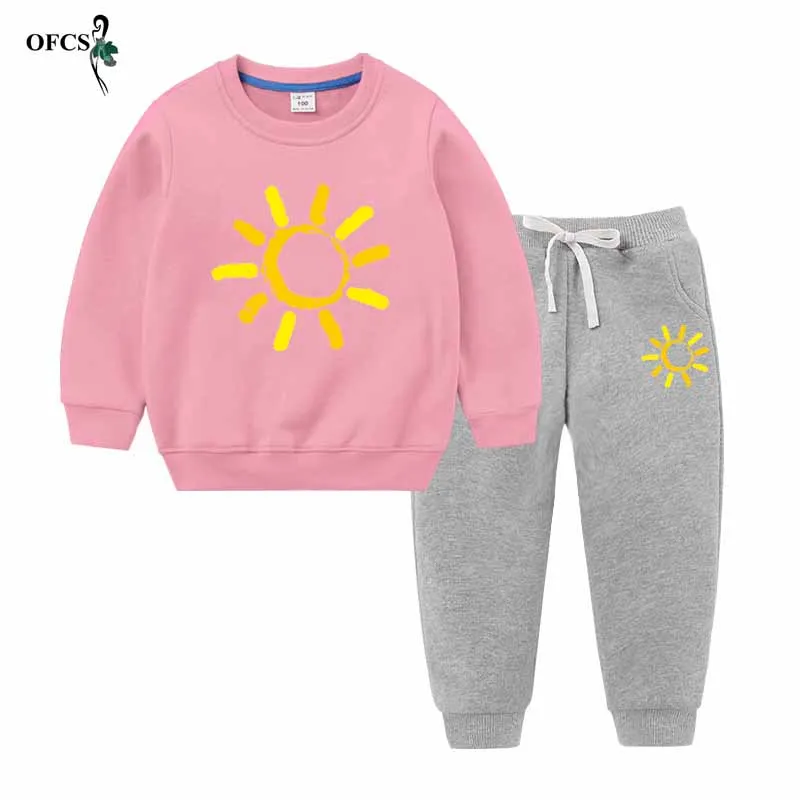 Pink add Gray Детские зимние топы; костюм для малышей; Одежда для мальчиков; детский спортивный костюм; утепленная одежда; толстовка+ брюки; комплект из 2 предметов - Цвет: Pink add Gray