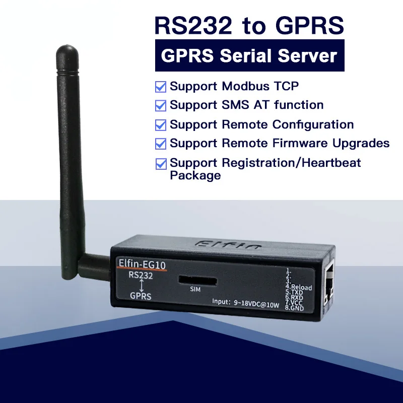 RS232 к GPRS последовательный порт конвертер gsm модуль последовательный сервер Elfin-EG10 поддержка Modbus TCP протокол