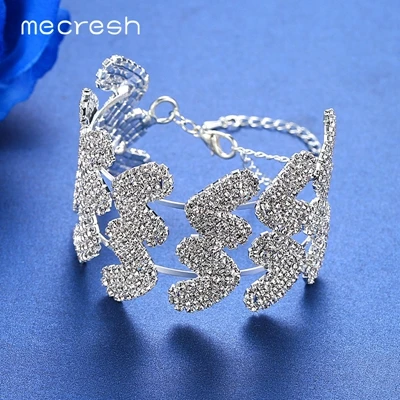 Mecresh, свадебные браслеты с кристаллами и сердечками для женщин, вечерние серебряные браслеты, ювелирные изделия MSL347 - Окраска металла: MSL347