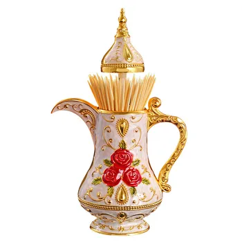 

European metal toothpick box creative automatic hand pressed 3d relief Flower Hotel toothpick cylinder retro toothpick hoder