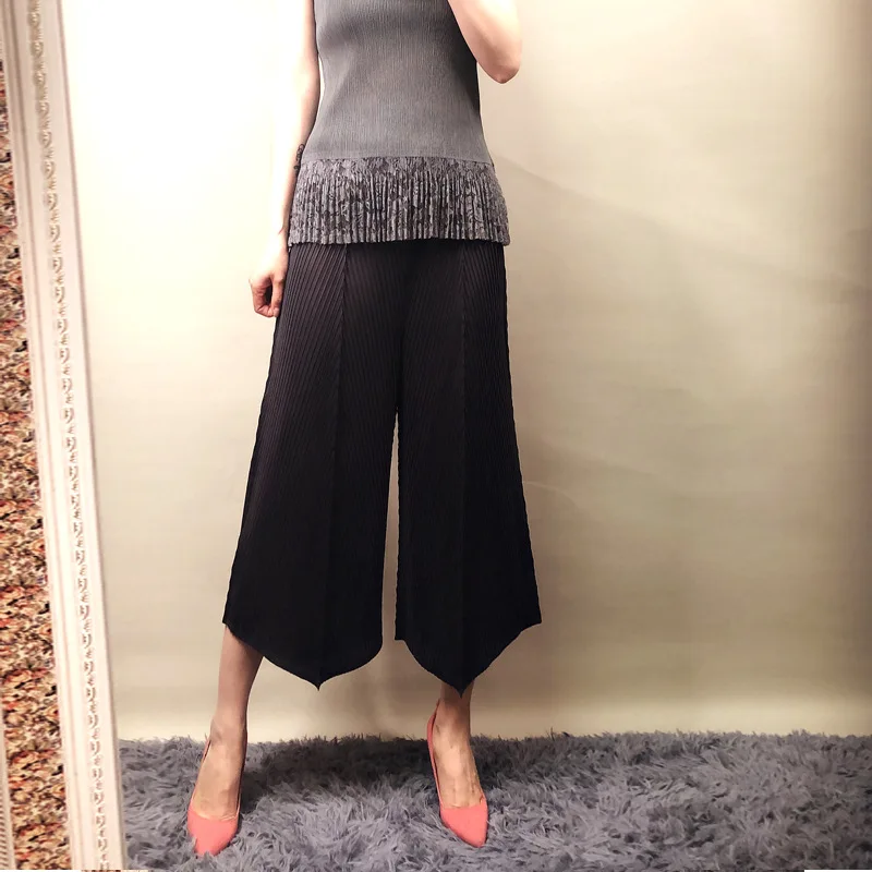 Miyake/весенне-летние женские плиссированные повседневные брюки с эластичной резинкой на талии, модные тонкие удобные Стрейчевые брюки