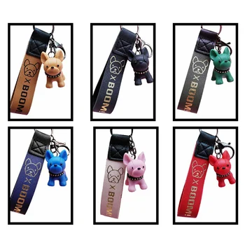 

Fashion French Punk Bulldog Keychain PU Leather Dog Keychains For Women Bag Charm Trinket Men Car Key Ring Key Chain Jewelry