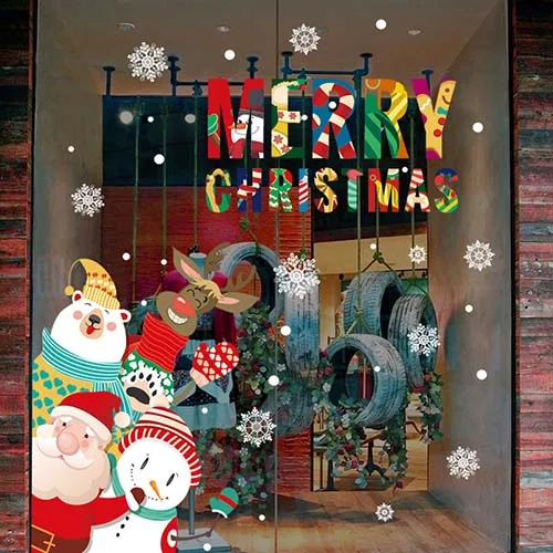 

DIY Christmas Wall Sticker Living Room Xmas Santa Claus Snowman Elk Stickers Window Showcase Glass Decor Poster Decorative Films