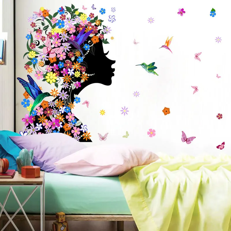 Dancing Butterfly Flower Girl Pattern Wall Sticker Removable Art Vinyl Decal DIY for sale online 