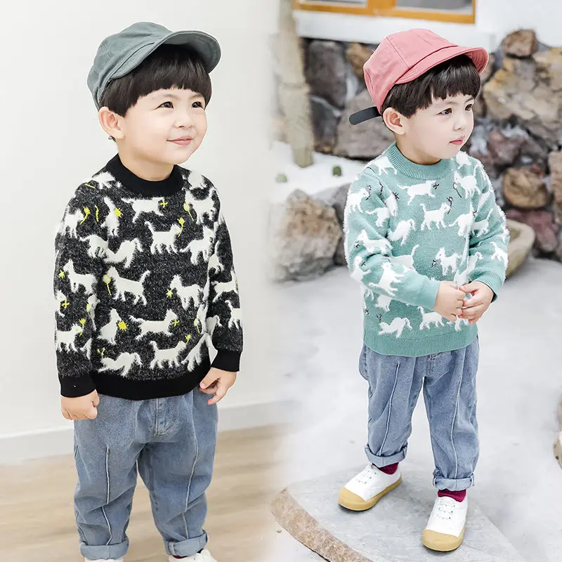 

Knit Sweater With Goat for Kids Boy Wool Cashmere Pullover Kids Knitted Sweater Knitwear Baby Toddler Boy Autumn Winter Tops